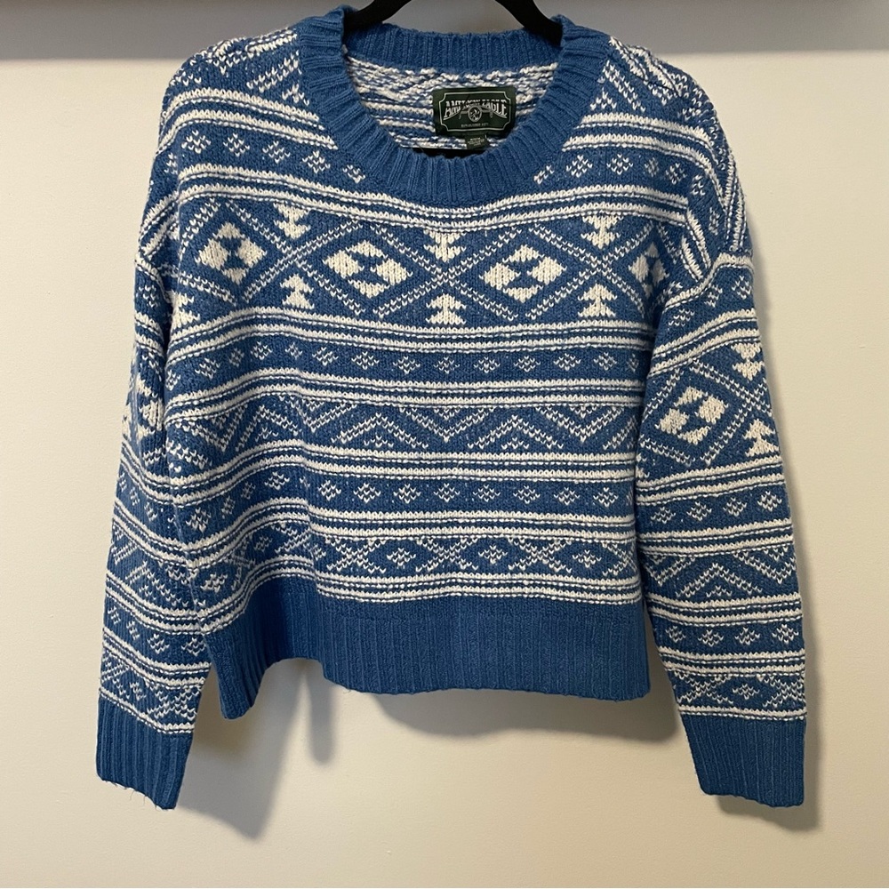 American Eagle Blue Cropped Fair Isle Sweater